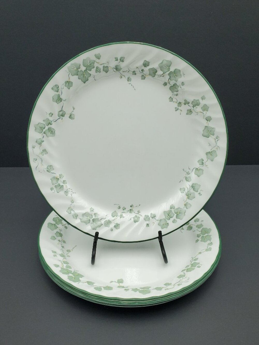 Corelle Callaway Dinner Plates Corning White Swirl Green Ivy Rim Dinner Plates